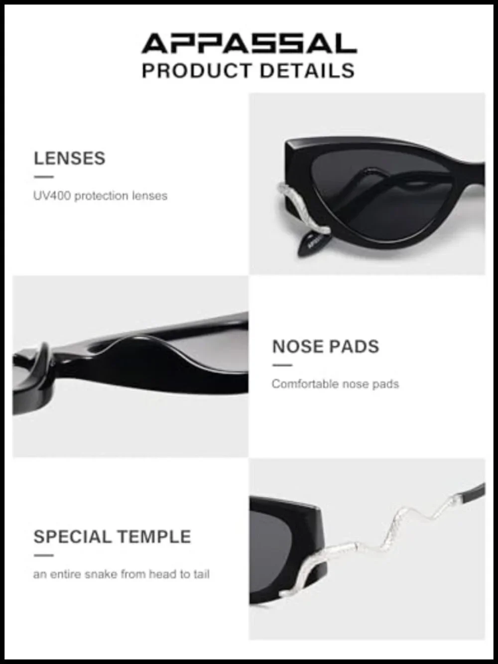 Retro Cat Eye Sunglasses UV400 Protection Snake Temple Y2K Narrow Frame